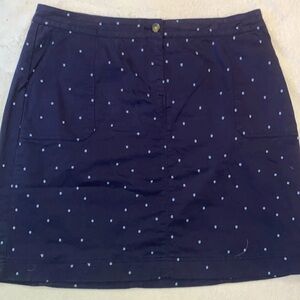 Boden navy cotton casual skirt w/ light blue embroidered polka dots Sz 1…
